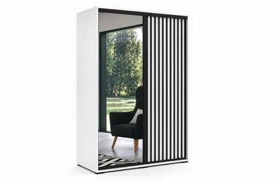 Produktbild von Atena Schiebetürenschrank -  150 x 62 x 245 cm - Korpus: Weiß, Lamellen – Schwarz