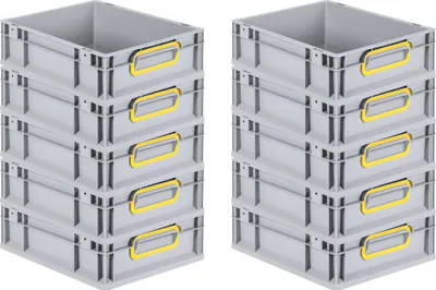 Produktbild von SparSet 10x Eurobox NextGen Color | HxBxT 12x30x40cm | 11 Liter | Griffe gelb geschlossen | Glatter Boden | Grau | Eurobehälter, Transportbox, Transportbehälter, Stapelbehälter