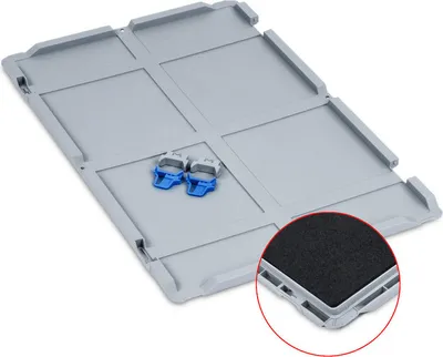 Produktbild von SparSet 10x Scharnierdeckel Set Eurobox NextGen mit Schaumstoff und 2 blaue Schiebeschnappverschlüsse | BxT 40x60cm | Eurobehälter, Transportbox, Transportbehälter, Stapelbehälter