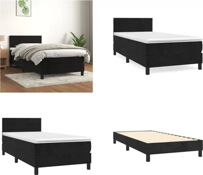 Image de vidaXL Lit boxspring avec matelas noir 90x200 cm velours - Lit boxspring - Lits boxspring - Meubles de chambre à coucher