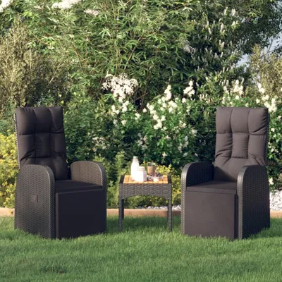 Produktbild von 2 verstellbare Gartensessel mit Kissen, schwarz, aus Poly-Rattan und Stahlrahmen für Terrasse und Garten