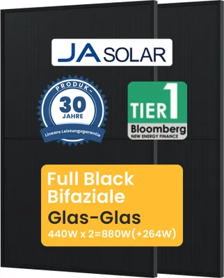 Produktbild von JASolar 880Wp Full Black Bifaziale Solarmodule JAM54D41 Glas-Glas 440Wx2 PV Panel für Balkonkraftwerk(2 Stück)