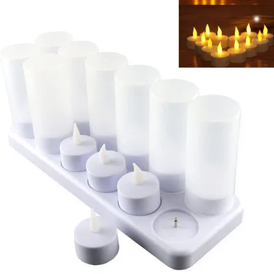 Produktbild von 12er  LED Teelichter Wiederaufladbar mit Ladestation, Timer für Party Zimmer Wohnzimmer Halloween Weihnachten Deko