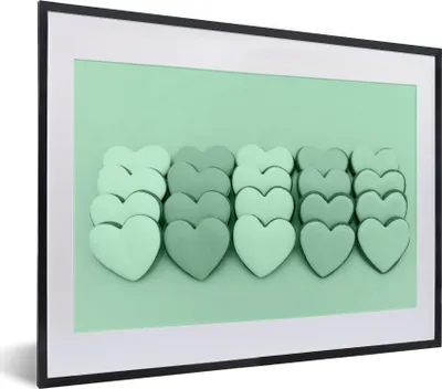 Produktbild von MuchoWow® MuchoWow® Gerahmtes Poster Mintgrüne Herzen 40x30 cm - Poster mit zchwarzem Bilderrahmen - Bilderrahmen - Poster im Rahmen