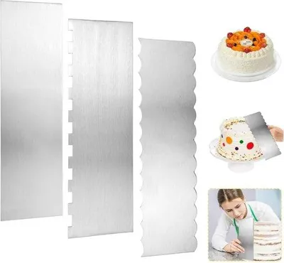 Productafbeelding van SnelShoppen - 3-delige RVS Taartscharen Set - Dubbelzijdige Metalen Scraper voor Gebak Decoratie, Glazuur en Bakken - Keuken Accessoires