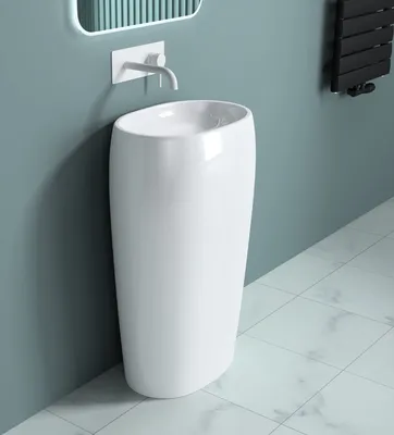 Produktbild von doporro freistehendes Standwaschbecken BTH: 53.5x36x85cm weiß aus Mineralguss Waschtisch Waschplatz Standsäule Colossum32