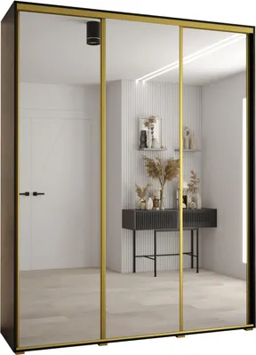 Produktbild von MEBLE KRYSPOL Davos 2 Schrank, drei Türen - 235,2x190x60 cm - Schwarz Schwarz Gold