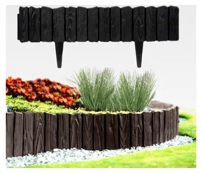 Produktbild von Beeteinfassung aus Kunststoff, Rasenkante in Holzoptik (4,6 m; Schwarz)