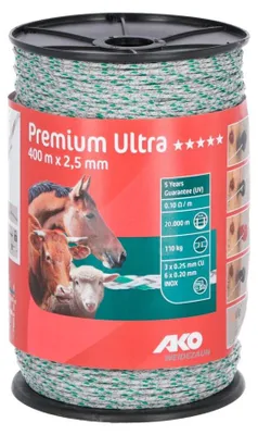 Obrázok produktu pre AKO Premium Ultra spletený drôt, 2,5 mm, 400 m biely/zelený 6xniro 0,2+3xCU0,25