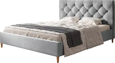 Produktbild von Polsterbett LUX BOSTON mit Kopfteil, 180 x 200 cm, Doppelbett mit Lattenrost aus Holz, Velourstoff Hellgrau, Füße in Farbe: Braun