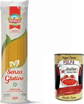 Produktbild von 5x Divella Spaghetti Mais e Riso senza glutine, Glutin free, glutenfrei Pasta Noodles mit mit Mais und Reis 400g + Italian Gourmet polpa 400g