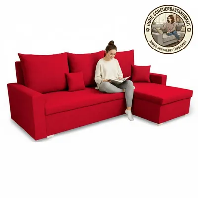 Produktbild von KomfortWelt24 Ecksofa mit Schlaffunktion und praktischem Bettkasten - Bequemer Eckcouch 216x134 cm L-Form MONDO Rot