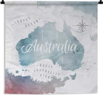 Produktbild von MuchoWow® Wandteppich Wandbehang Weltkarte - Australien - Blau 120x120 cm Tapisserie Dekoration Wandtuch - Modern - Baumwollgewebe