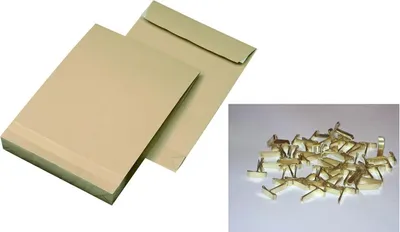 Produktbild von 20 Faltentaschen-Versandtaschen DIN B4 mit 4cm Falte + 40 Flachkopfklammern