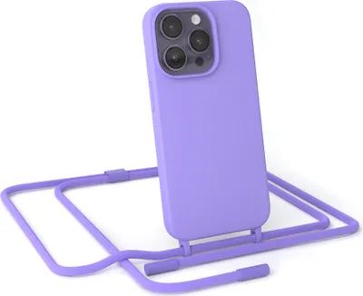 Produktbild von EAZY CASE Handykette Silikon Premium kompatibel mit Apple iPhone 14 Pro Handyhülle mit Umhängeband, Handykordel mit Schutzhülle, Silikonhülle, Hülle mit Band, Kette für Smartphone, Lila