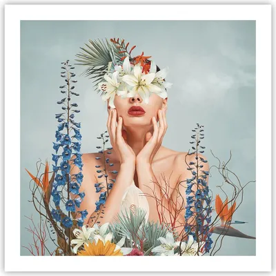 Produktbild von Poster - Poster ohne Rahmen - Surreal Frau Blumen - 60x60 cm - Wand Bild - Wanddeko - Wandbilder - Kunstposter - Wandposter - Bilder - Kunstdruck - Wanddekoration - Wandbild - P2XAC60x60-4818
