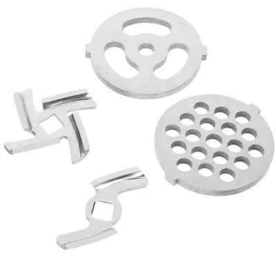 Produktbild von Edelstahl Fleischwolf Messer und Lochscheiben Set - 2 Mahlplatten und 2 Schleifschneider - Ersatzteile für elektrische Küchenmaschinen