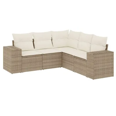 Produktbild von vidaXL 5-tlg. Garten-Sofagarnitur mit Kissen Beige Poly Rattan