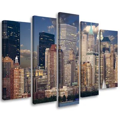 Produktbild von 5-teiliges leinwandbild new york city 150x100 cm Feeby blau wandbild bereit zum aufhängen
