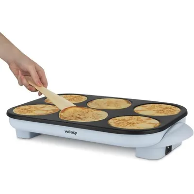 Obrázek produktu pro Party GOO60 wëasy Crepe Maker, mini palačinky a lívance, nepřilnavý povrch, teplota až 240 °C, příslušenství v ceně, 6 dřevěných špachtlí, 1500 W