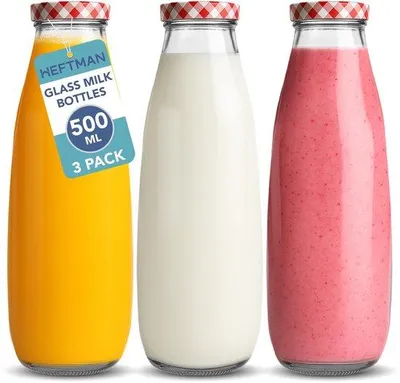 Productafbeelding van Glazen Melkflessen met Deksel Set van 3 - 500ml