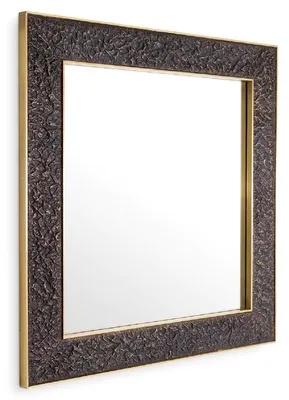 Produktbild von Casa Padrino Luxus Wandspiegel Bronze / Antik Messing 100 x 3,5 x H. 100 cm - Quadratischer Spiegel - Wohnzimmer Spiegel - Schlafzimmer Spiegel - Garderoben Spiegel - Luxus Möbel - Luxus Interior