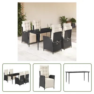 Produktbild von The Living Store 5-tlg. Garten-Essgruppe mit Kissen Schwarz Poly Rattan