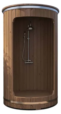 Produktbild von Thermoholz Fassdusche Bausatz mit Duschset Ø 130 cm, Höhe 228 cm für den Garten
