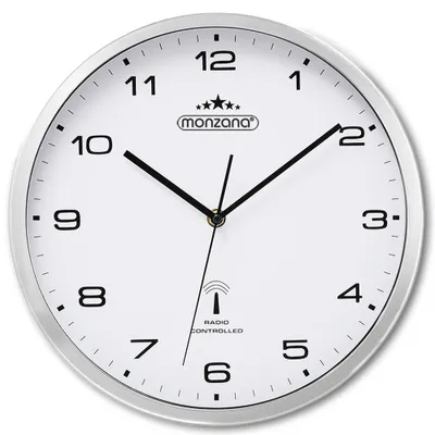 Produktbild von MONZANA® Wanduhr Funk Ø 31cm - Automatische Zeitumstellung - Geräuscharm & Modern - Große Quarzuhr Analog - Für Wohnzimmer, Küche, Büro - Weiß Silber