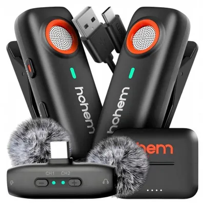 Zdjęcie produktu dla Hohem MIC-01-USBC, Mikrofon przypinany, 38 dB, Bezprzewodowy, Bluetooth, Czarny, Bateria