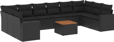 Produktbild von vidaXL 11-tlg. Garten-Sofagarnitur mit Kissen Schwarz Poly Rattan