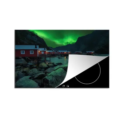Produktbild von KitchenYeah© Herdabdeckplatte Nordlichter - Norwegen - Nacht , 81x52cm, Küche Deko, Glaskeramikkochfeld Herdabdeckung, Abdeckplatte fùr Kochfeld