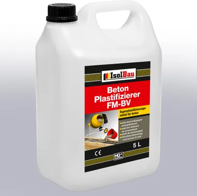 Produktbild von Isolbau Beton Plastifizierer FM-BV - 5 Liter, stark verflüssigend & plastifizierend – Betonverflüssiger Fliessmittel als Zusatzmittel für Estrich, Beton, Mörtel - Chlorfrei, keine Stahlkorrosion