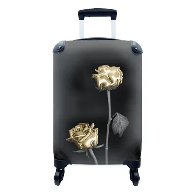 Produktbild von MuchoWow® Koffer Handgepäck Trolley Rollkoffer Kleine Reisekoffer mit 4 Rollen - Blume - Weiß - Schwarz - Cabin Size < 55x40x23 cm & 55x40x20 cm - Fotokoffer - Kabinenkoffer - Boardgepäck - Reise-Box - Reisekoffer - Reisegepäck - Koffer mit Bild - Trolley für Kinder