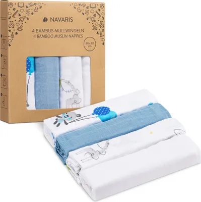 Produktbild von Navaris Baby Mullwindel Set - 4x Mulltuch zum Stillen Pucken Wickeln - 80x80cm Pucktuch Spucktuch - Stilltuch aus Viskose und Baumwolle