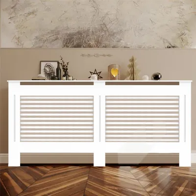 Image de WISFOR Habillage de radiateur Extra Large, Couverture de radiateur horizontale Couverture de radiateur avec étagère Blanc 172x19x92cm