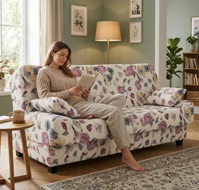 Produktbild von Schlafsofa SARA Poly – Unifarben, Webstoff in Beige, Family Meble, KI-generiertes Bild