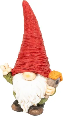 Productafbeelding van Kabouter met vogelhuis - Kerstkabouter van magnesia - Kabouterfiguur 42,5 cm hoog - Tomte met rode muts