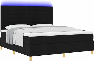 Produktbild von LED Boxspringbett mit Matratze Schwarz 180 x 200 cm Stoff