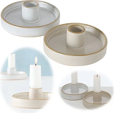 Produktbild von LS-LebenStil 2´er Set Stabkerzen Kerzenständer Keramik 10cm Kerzenhalter Kerzenleuchter Stabkerzenhalter für Stabkerzen Advent Kerzenschale Kerzentell