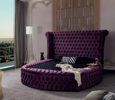 Produktbild von Rundes Chesterfield Bett Lila Betten Möbel Samt Textil Hotel Einrichtung Doppel