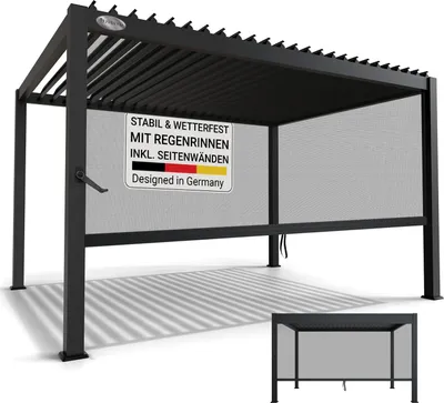 Produktbild von Juskys Lamellendach Tahiti 3x4 m inkl. Seitenwand 4 m - Stahl Pergola stabil & wetterfest - Anthrazit