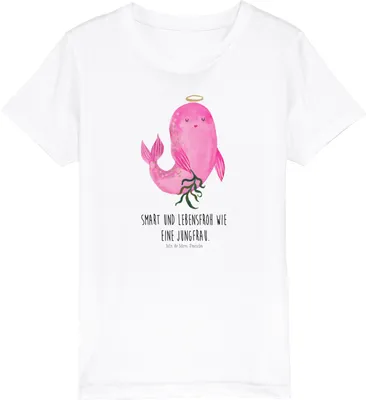 Produktbild von Mr. & Mrs. Panda Kleinkinder T-Shirt Sternzeichen Jungfrau 7-8 Jahre (122/128) - Weiß - Geschenk, Jungen, Baumwollshirt Kinder, Jungfer, Geburtstag September, Bio
