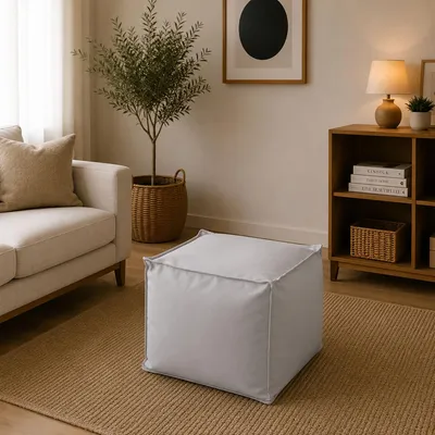 Immagine prodotto di Talamo Italia Pouf Aron 45x45x45h cm Bianco, Sfoderabile Bianco  Italy