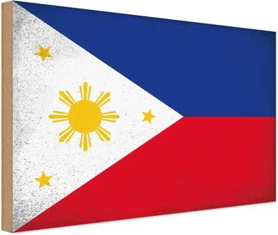 Produktbild von vianmo Holzschild 30x40 cm Philippinen Philippines Flagge Fahne Wappen