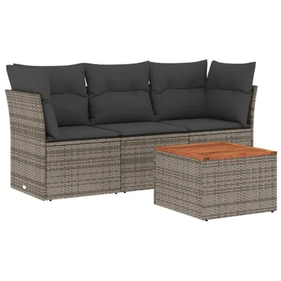 Produktbild von vidaXL 4-tlg. Garten-Sofagarnitur mit Kissen Grau Poly Rattan