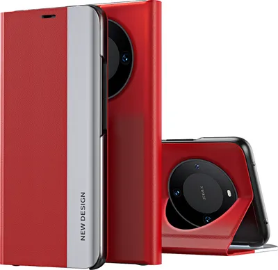 Produktbild von Huawei Mate 60 Hülle, Leder PolyurethanMagnetisch Klapp Stand Schutzhülle für Huawei Mate 60 Rot
