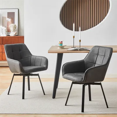 Produktbild von CLIPOP Drehbarer Esszimmerstuhl 2er Set aus Kunstleder, gepolsterte Sitze, Restaurant, Küche, Grau