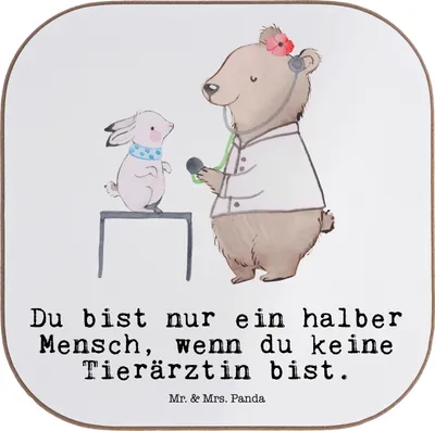 Produktbild von Mr. & Mrs. Panda Untersetzer für Gläser Tierärztin Herz - Weiß - Geschenk, Tischuntersetzer, Coaster, unterleger, gläseruntersetzer, Teeuntersetzer