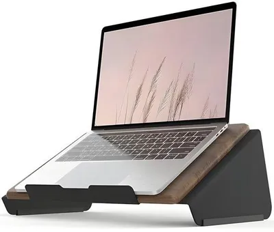 Produktbild von PolkaHome® Laptopständer aus Holz und Metall, ergonomischer Monitorständer für den Schreibtisch, Bildschirmständer für zu Hause